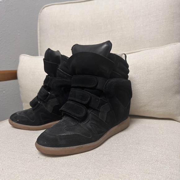 Isabel Marant Shoes - Isabel Marant Bekett Suede Sneakers Black Wedge